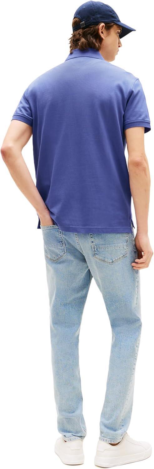 imageTommy Hilfiger Mens Short Sleeve Polo Shirts in Classic Fit with Stretch and Organic Pique CottonLazuli Blue