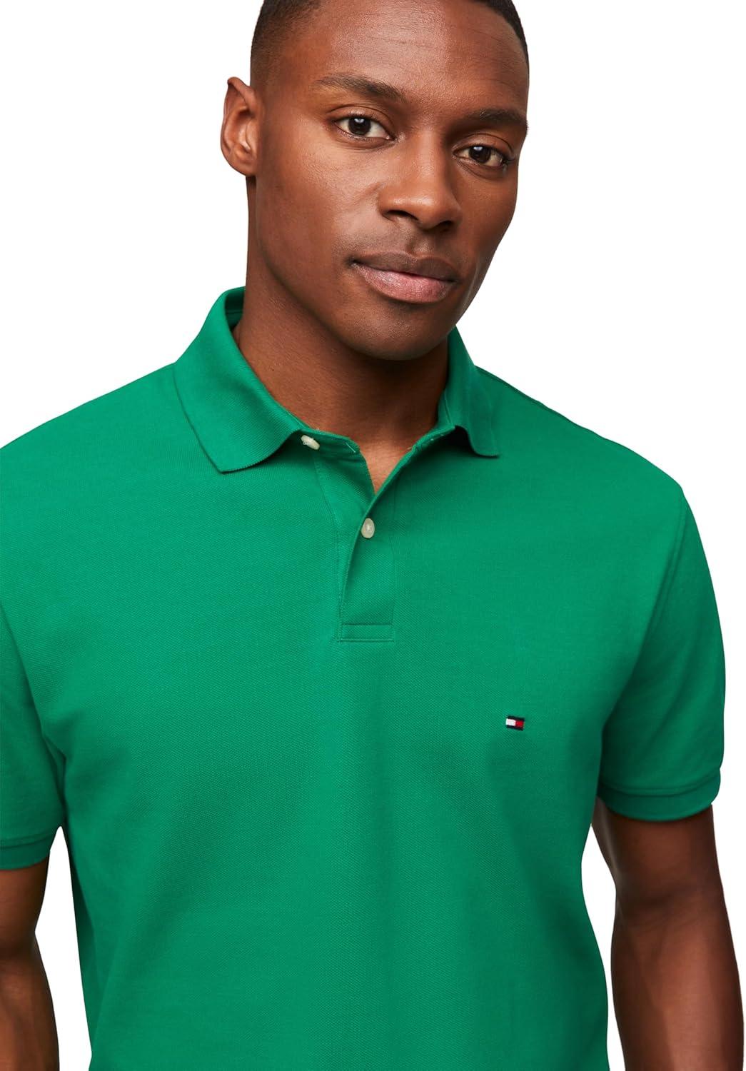 imageTommy Hilfiger Mens Short Sleeve Polo Shirts in Classic Fit with Stretch and Organic Pique CottonNouveau Green