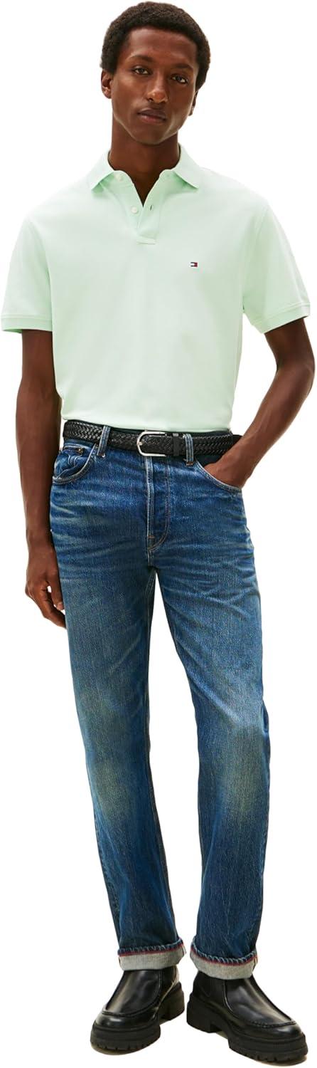 imageTommy Hilfiger Mens Short Sleeve Polo Shirts in Classic Fit with Stretch and Organic Pique CottonOpal Green