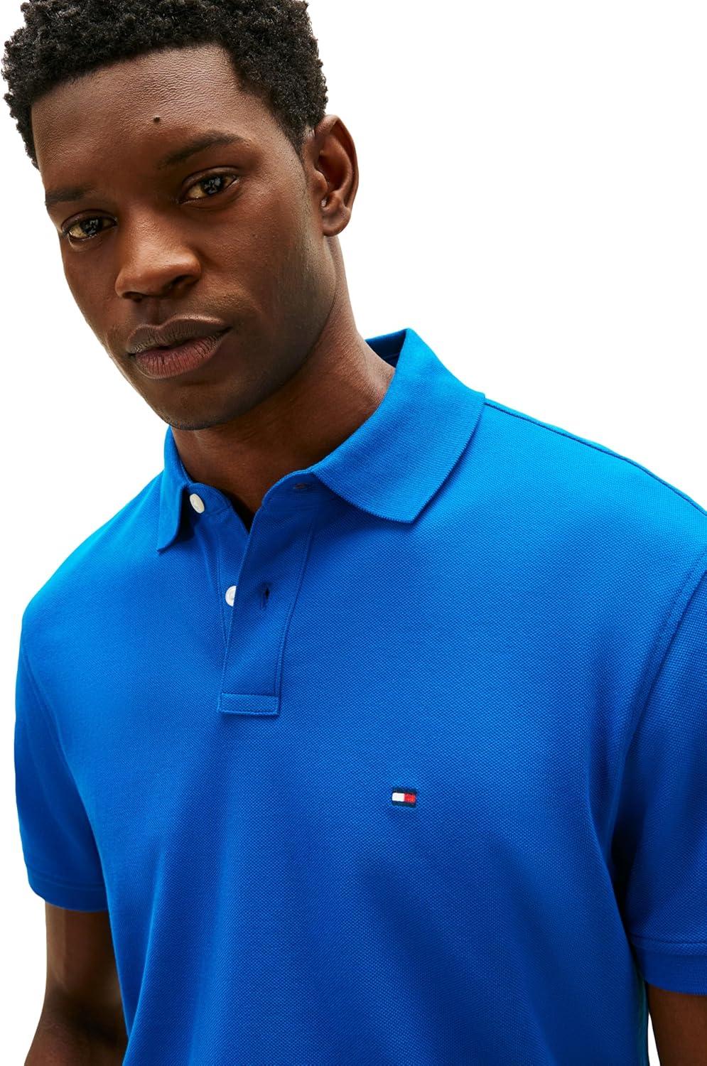 imageTommy Hilfiger Mens Short Sleeve Polo Shirts in Classic Fit with Stretch and Organic Pique CottonVibrant Indigo