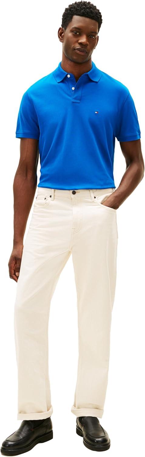 imageTommy Hilfiger Mens Short Sleeve Polo Shirts in Classic Fit with Stretch and Organic Pique CottonVibrant Indigo