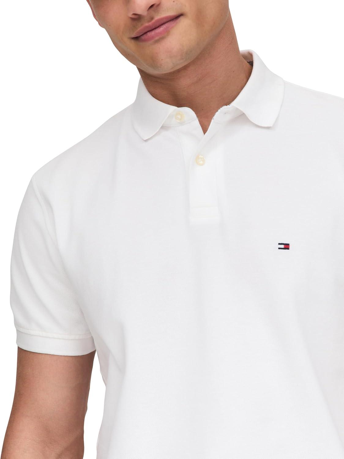 imageTommy Hilfiger Mens Short Sleeve Polo Shirts in Classic Fit with Stretch and Organic Pique CottonWhite