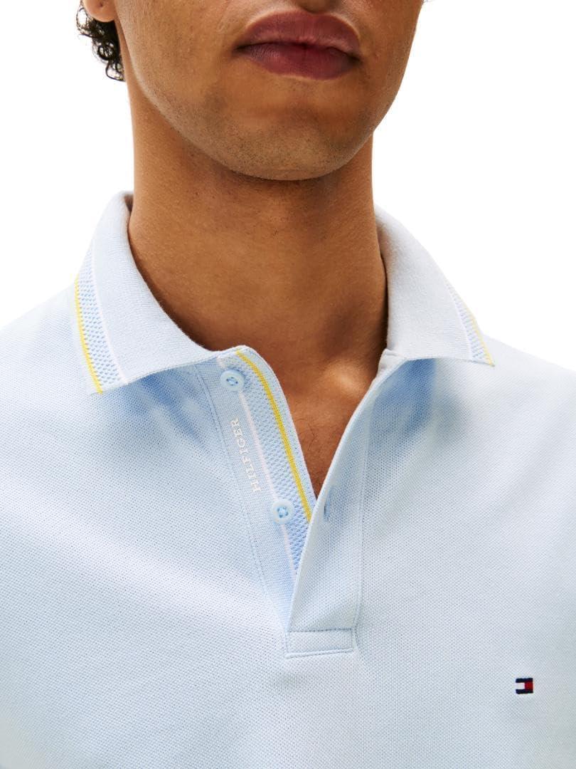 imageTommy Hilfiger Mens Short Sleeve Polo Shirts in Regular Fit with Designs Available in Big and TallBreezy Blue
