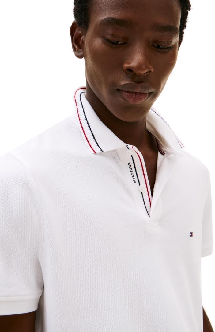 imageTommy Hilfiger Mens Short Sleeve Polo Shirts in Regular Fit with Designs Available in Big and TallWhite