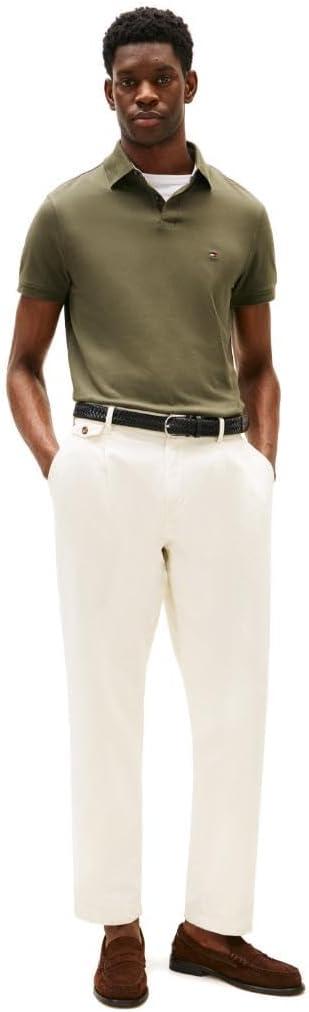 imageTommy Hilfiger Mens Short Sleeve Polo Shirts in Regular Fit with Stretch and Organic Pique CottonArmy Green
