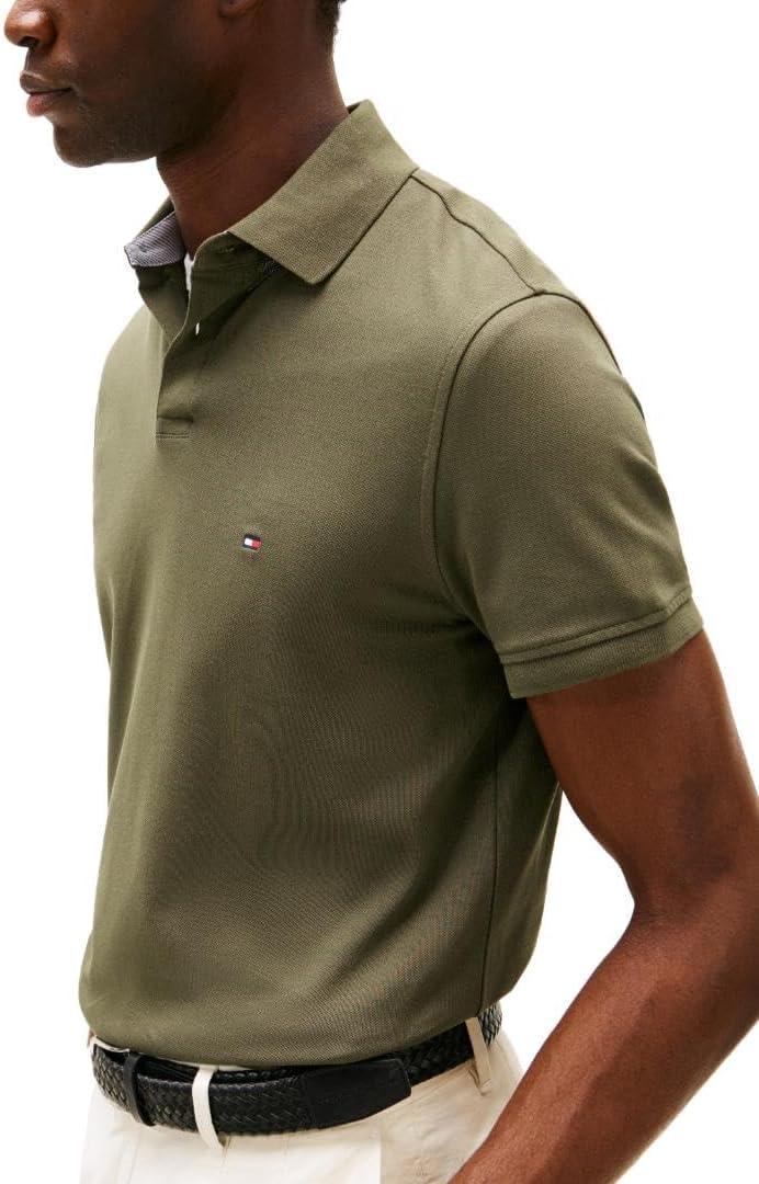 imageTommy Hilfiger Mens Short Sleeve Polo Shirts in Regular Fit with Stretch and Organic Pique CottonArmy Green