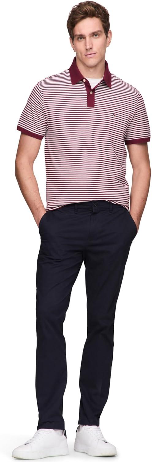 imageTommy Hilfiger Mens Short Sleeve Polo Shirts in Regular Fit with Stretch and Organic Pique CottonDeep Rouge White