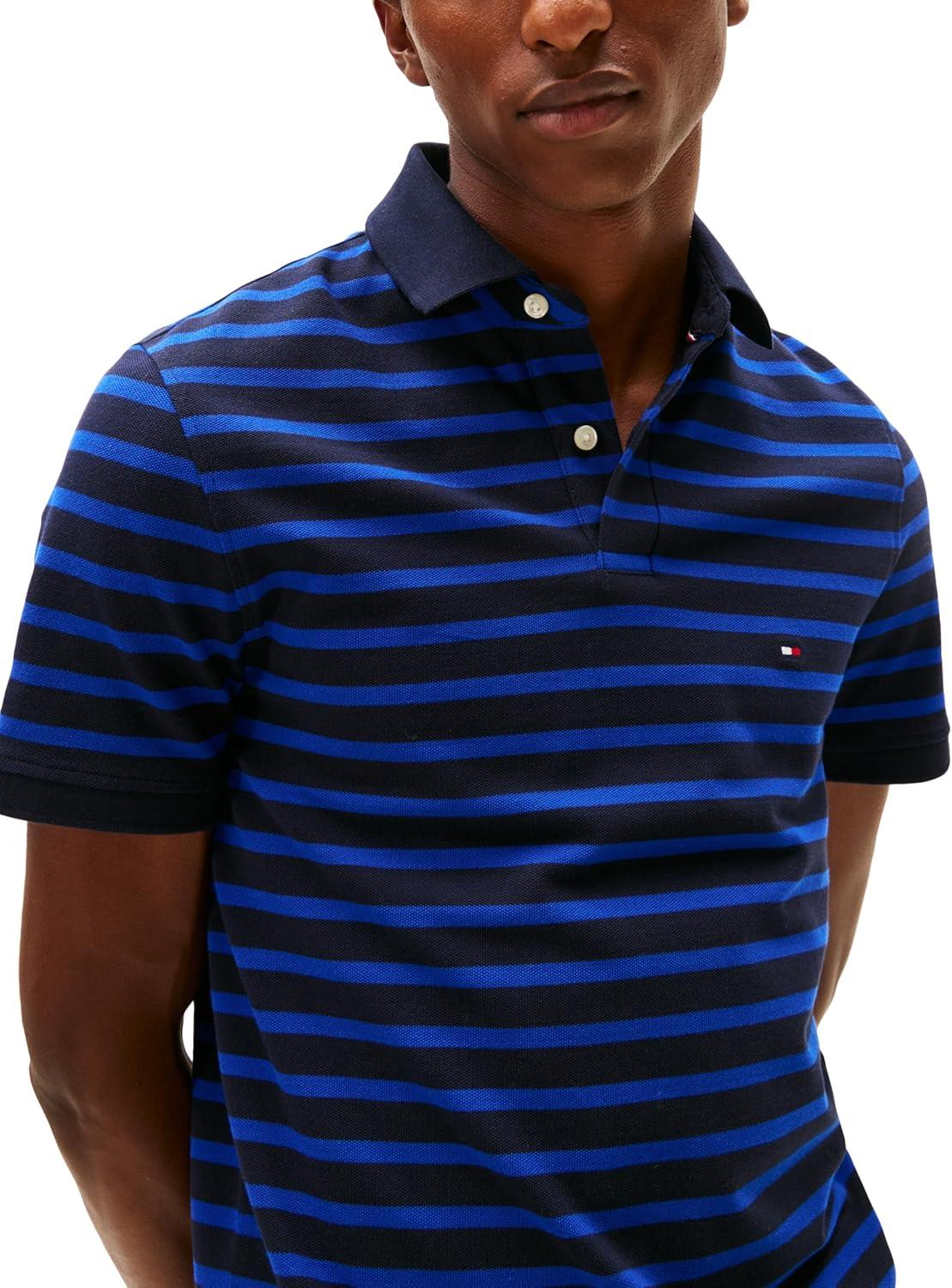 imageTommy Hilfiger Mens Short Sleeve Polo Shirts in Regular Fit with Stretch and Organic Pique CottonDesert Sky Wedge Blue