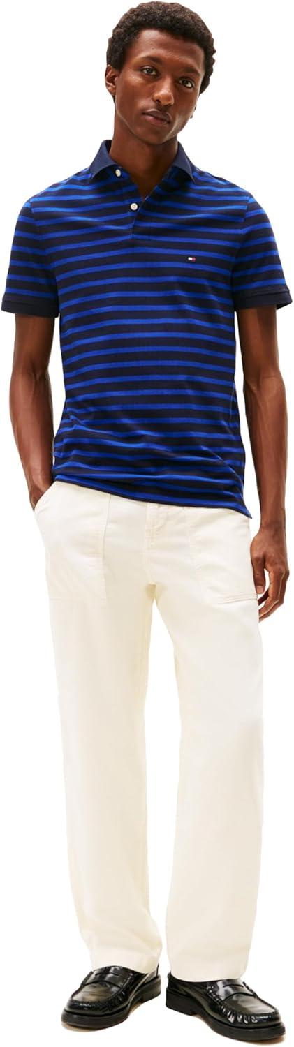 imageTommy Hilfiger Mens Short Sleeve Polo Shirts in Regular Fit with Stretch and Organic Pique CottonDesert Sky Wedge Blue