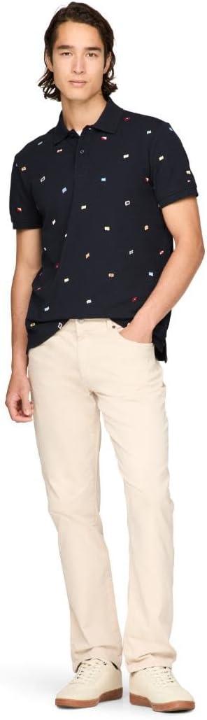 imageTommy Hilfiger Mens Short Sleeve Polo Shirts in Regular Fit with Stretch and Organic Pique CottonDesert Sky