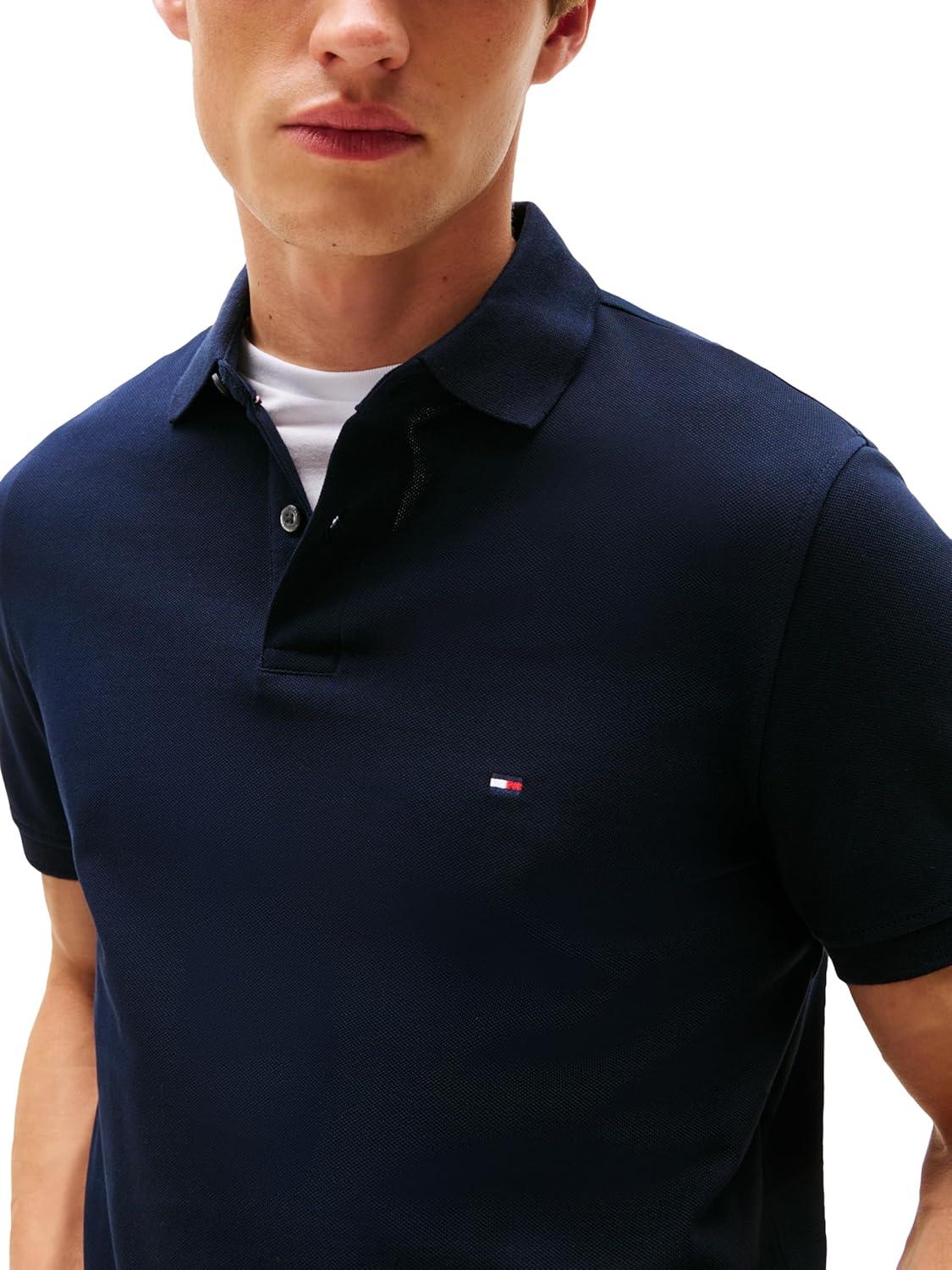 imageTommy Hilfiger Mens Short Sleeve Polo Shirts in Regular Fit with Stretch and Organic Pique CottonDesert Sky Solid