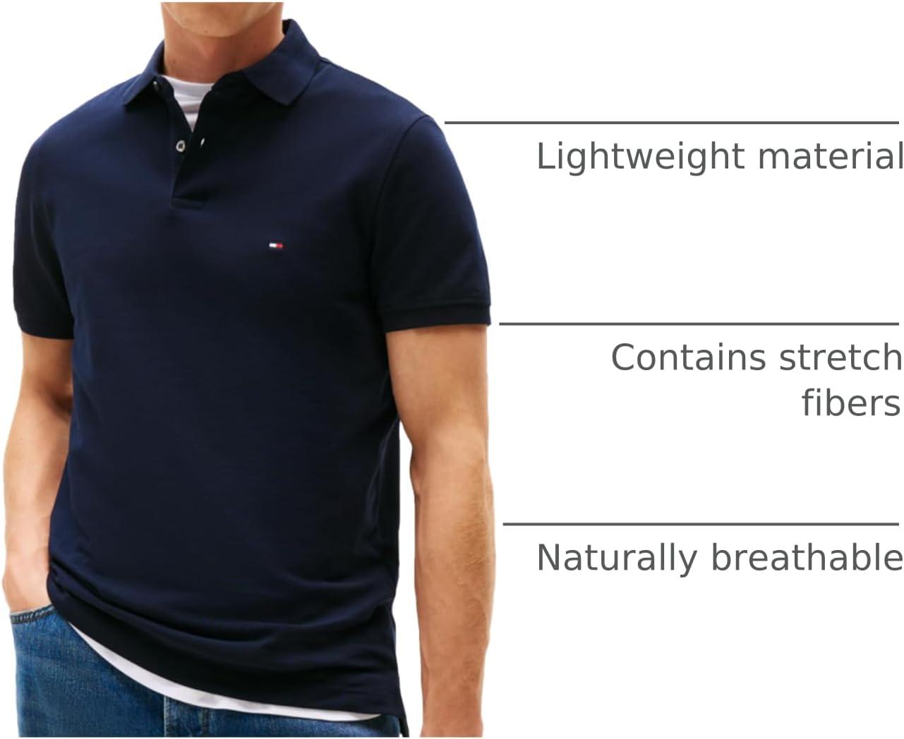 imageTommy Hilfiger Mens Short Sleeve Polo Shirts in Regular Fit with Stretch and Organic Pique CottonDesert Sky Solid
