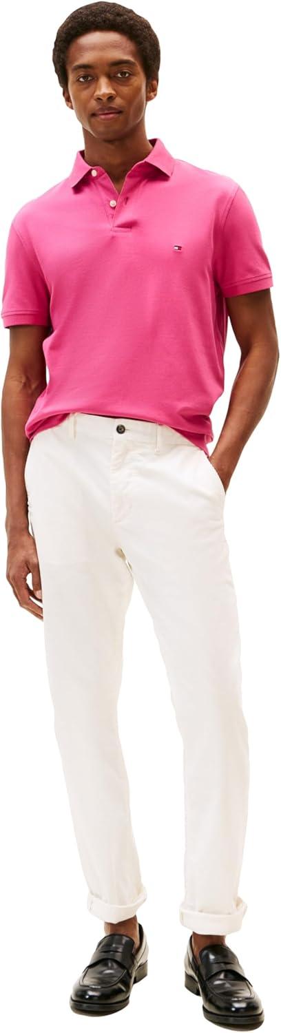 imageTommy Hilfiger Mens Short Sleeve Polo Shirts in Regular Fit with Stretch and Organic Pique CottonFashion Fuschia