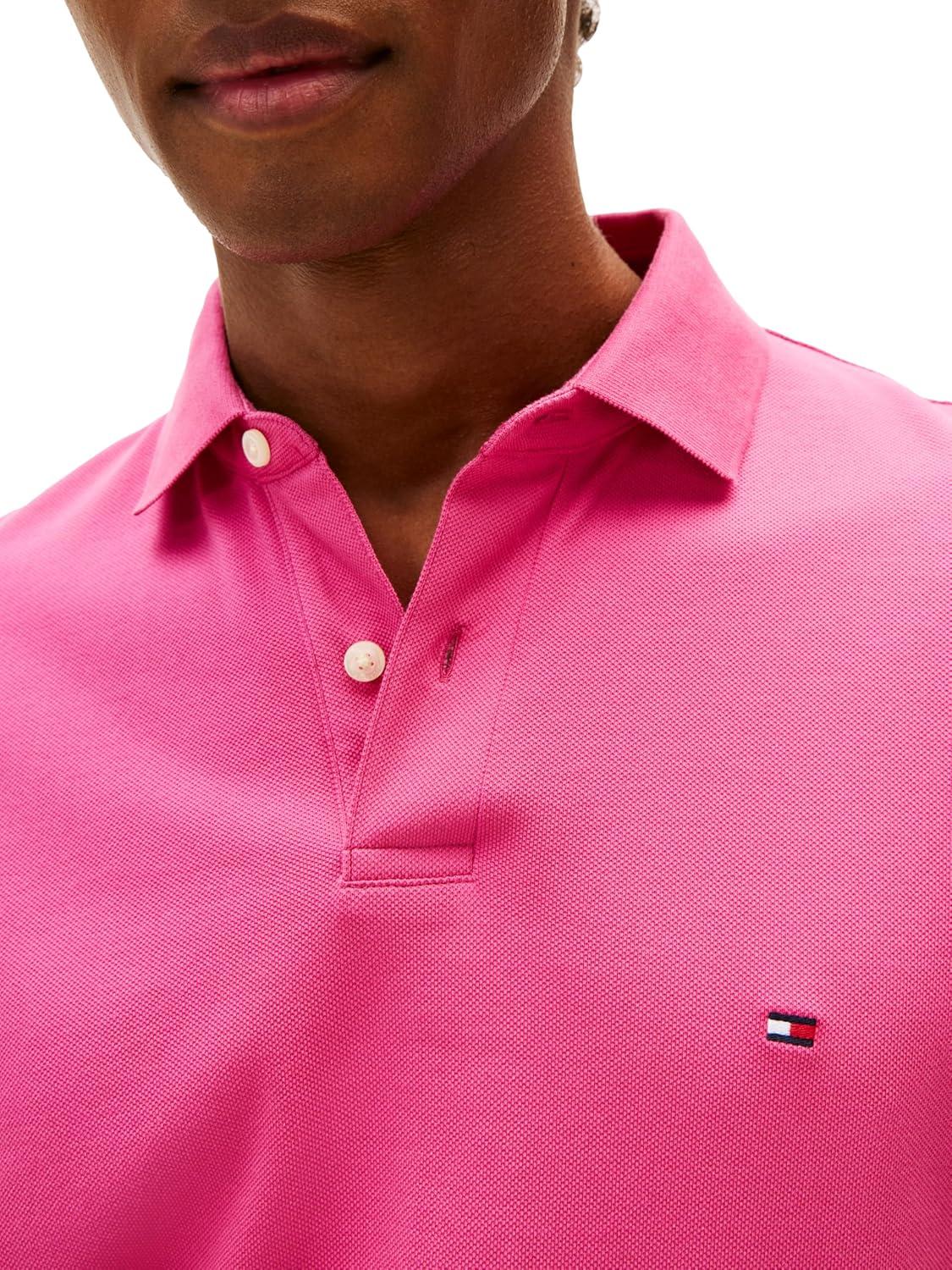 imageTommy Hilfiger Mens Short Sleeve Polo Shirts in Regular Fit with Stretch and Organic Pique CottonFashion Fuschia
