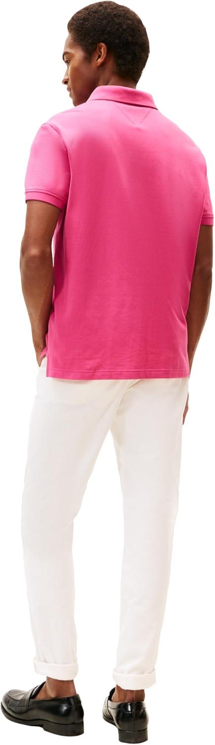 imageTommy Hilfiger Mens Short Sleeve Polo Shirts in Regular Fit with Stretch and Organic Pique CottonFashion Fuschia