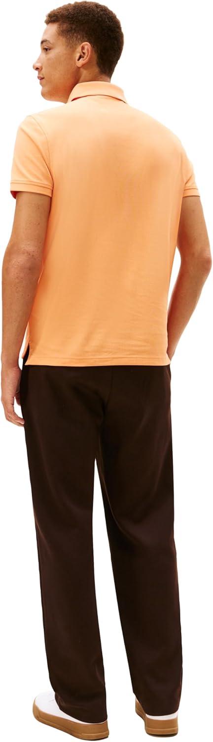 imageTommy Hilfiger Mens Short Sleeve Polo Shirts in Regular Fit with Stretch and Organic Pique CottonFruity Orange