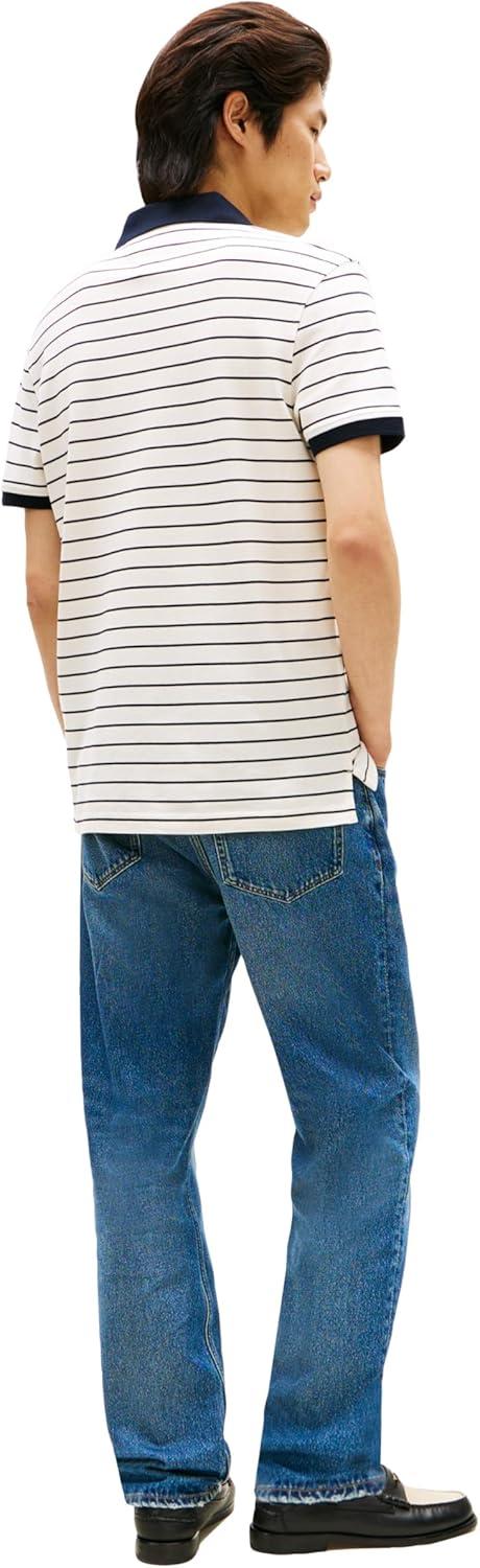 imageTommy Hilfiger Mens Short Sleeve Polo Shirts in Regular Fit with Stretch and Organic Pique CottonIvory Petal Desert Sky