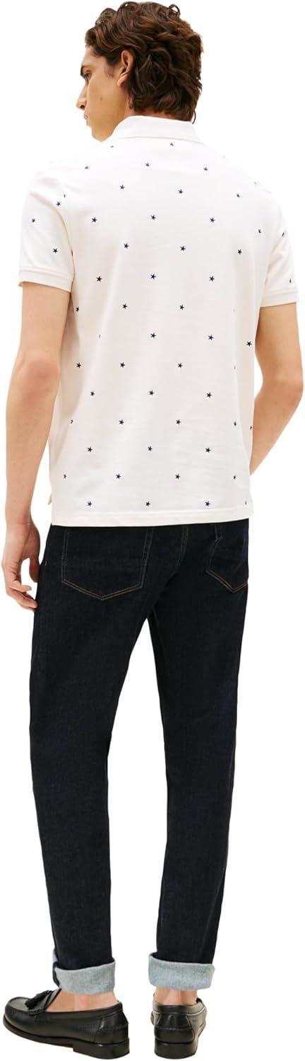 imageTommy Hilfiger Mens Short Sleeve Polo Shirts in Regular Fit with Stretch and Organic Pique CottonIvory Petal Star Embroidered