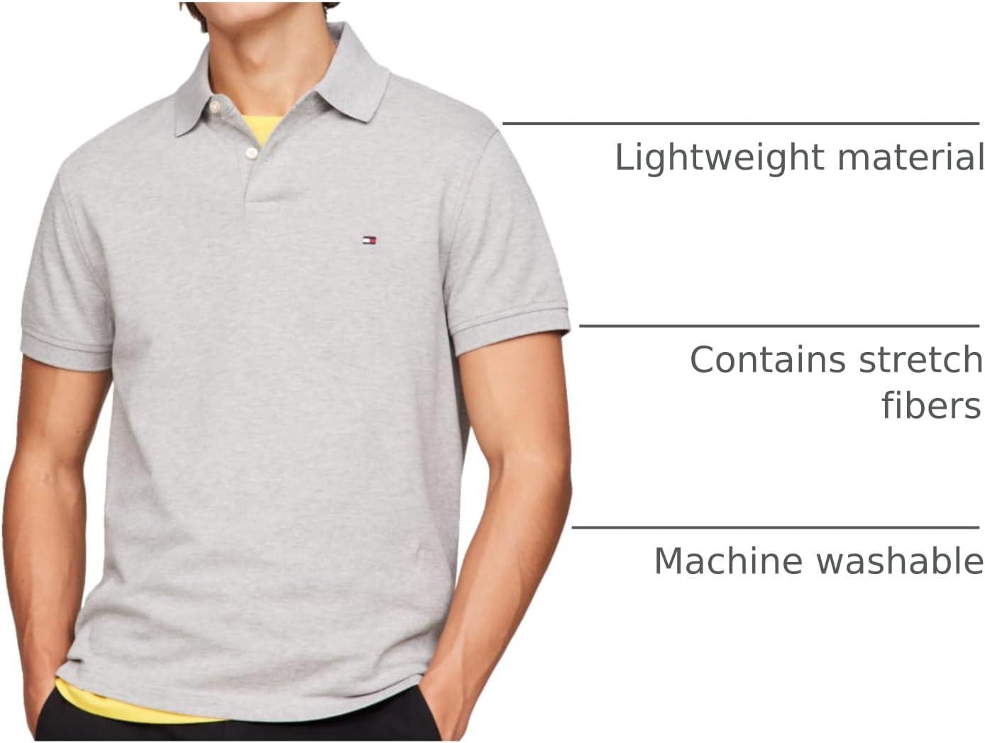 imageTommy Hilfiger Mens Short Sleeve Polo Shirts in Regular Fit with Stretch and Organic Pique CottonLight Grey Heather