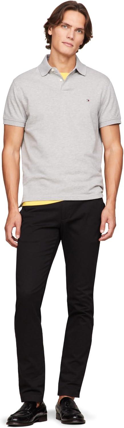 imageTommy Hilfiger Mens Short Sleeve Polo Shirts in Regular Fit with Stretch and Organic Pique CottonLight Grey Heather