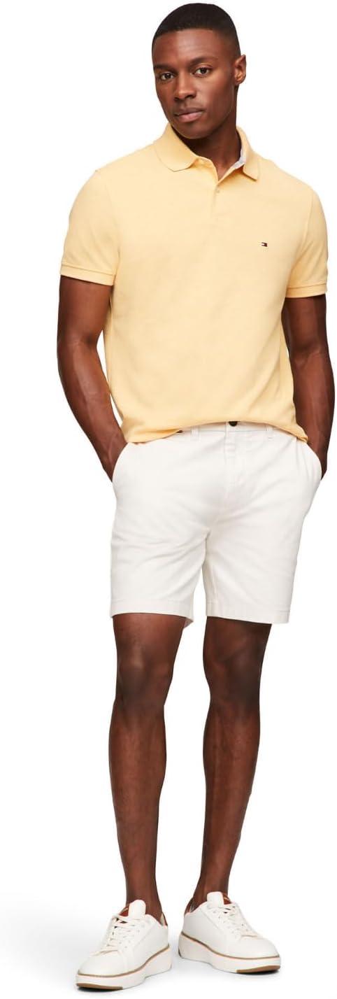 imageTommy Hilfiger Mens Short Sleeve Polo Shirts in Regular Fit with Stretch and Organic Pique CottonLight Yellow Heather