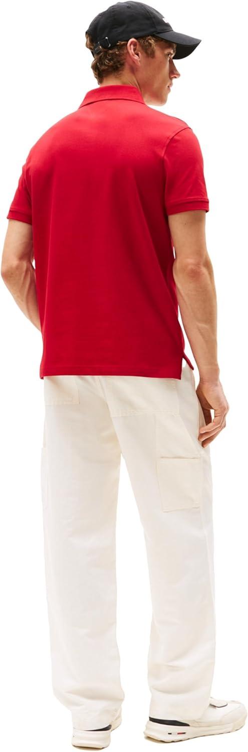 imageTommy Hilfiger Mens Short Sleeve Polo Shirts in Regular Fit with Stretch and Organic Pique CottonMedium Red