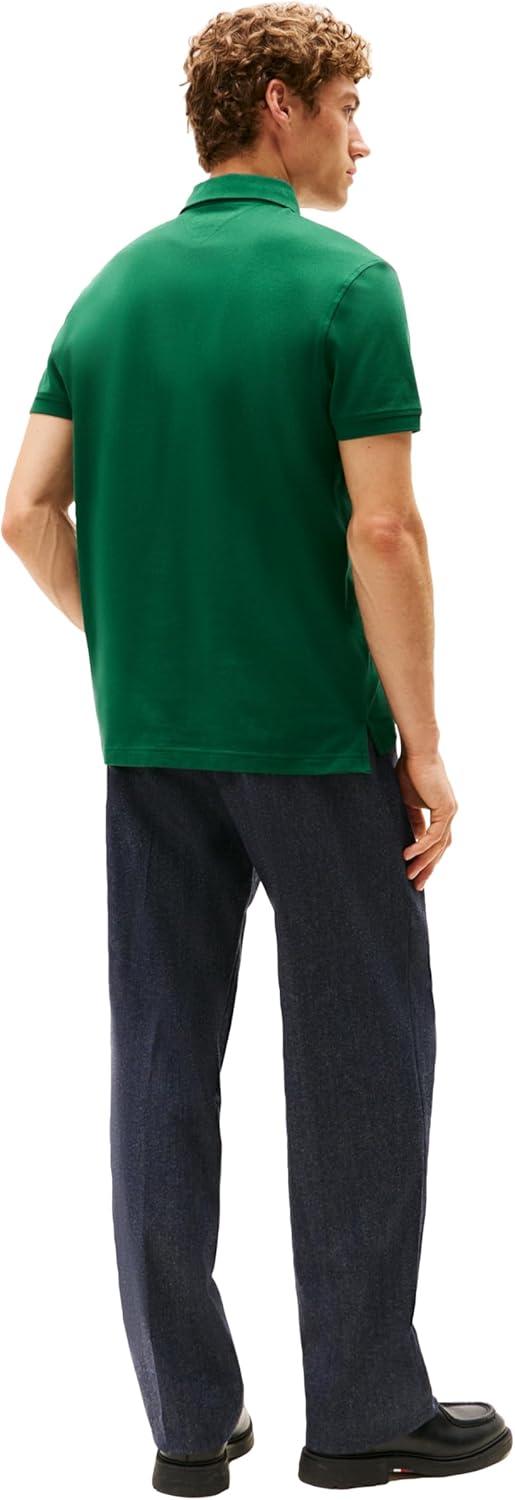 imageTommy Hilfiger Mens Short Sleeve Polo Shirts in Regular Fit with Stretch and Organic Pique CottonOrnamental Green