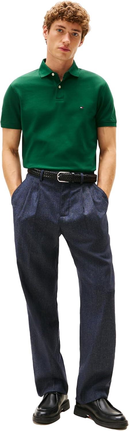 imageTommy Hilfiger Mens Short Sleeve Polo Shirts in Regular Fit with Stretch and Organic Pique CottonOrnamental Green