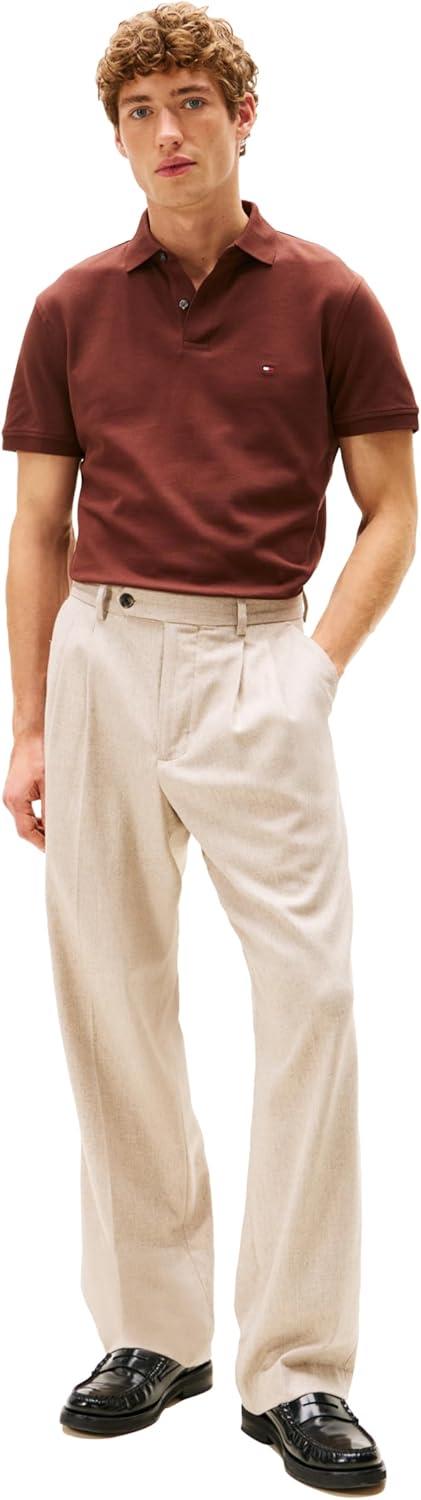 imageTommy Hilfiger Mens Short Sleeve Polo Shirts in Regular Fit with Stretch and Organic Pique CottonPure Brown
