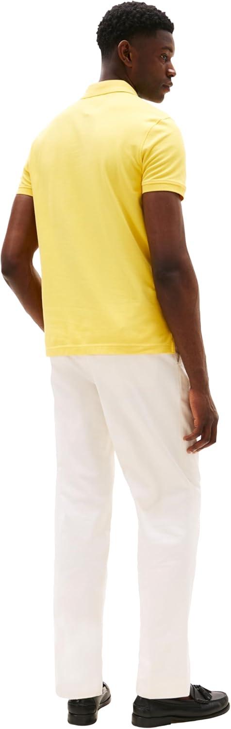 imageTommy Hilfiger Mens Short Sleeve Polo Shirts in Regular Fit with Stretch and Organic Pique CottonSoft Canary