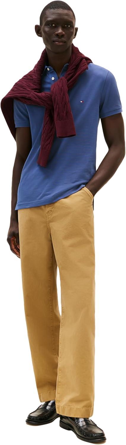 imageTommy Hilfiger Mens Short Sleeve Polo Shirts in Slim Fit with Stretch and Organic Pique CottonAegean Sea
