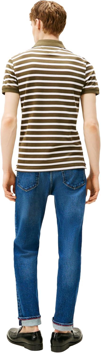 imageTommy Hilfiger Mens Short Sleeve Polo Shirts in Slim Fit with Stretch and Organic Pique CottonArmy Green White