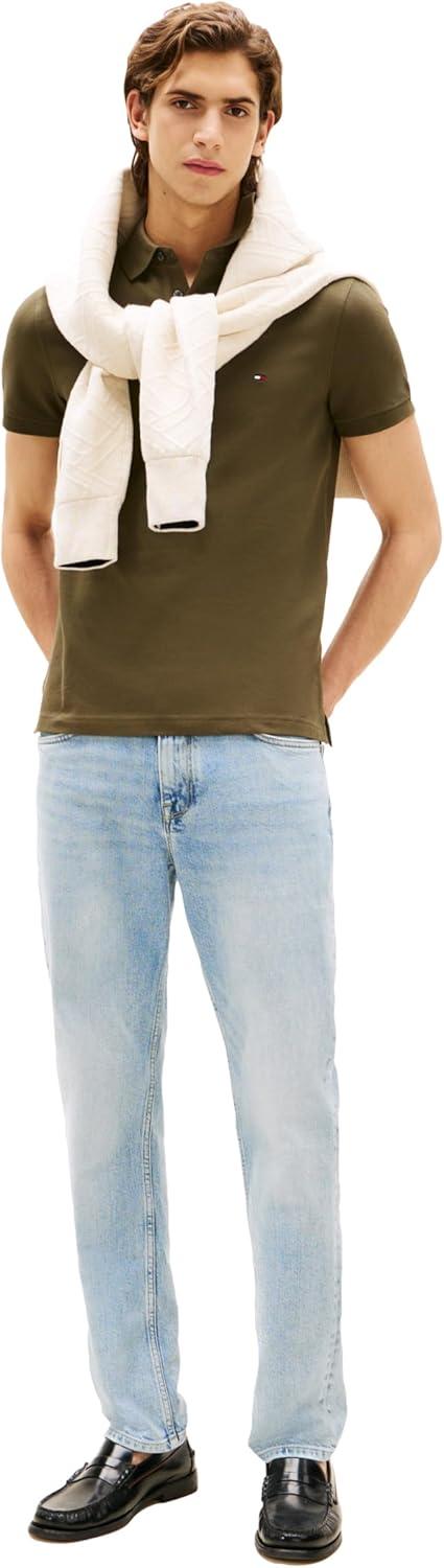 imageTommy Hilfiger Mens Short Sleeve Polo Shirts in Slim Fit with Stretch and Organic Pique CottonArmy Green