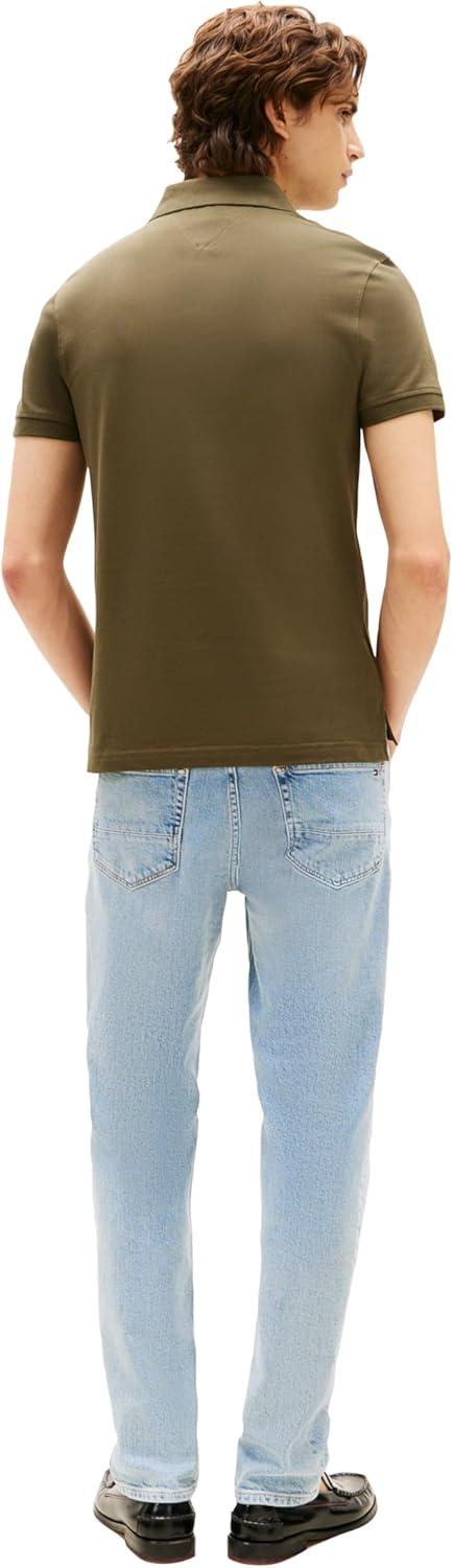 imageTommy Hilfiger Mens Short Sleeve Polo Shirts in Slim Fit with Stretch and Organic Pique CottonArmy Green