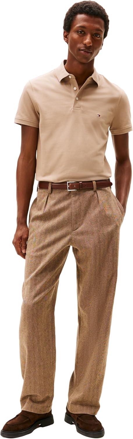 imageTommy Hilfiger Mens Short Sleeve Polo Shirts in Slim Fit with Stretch and Organic Pique CottonCoastal Taupe