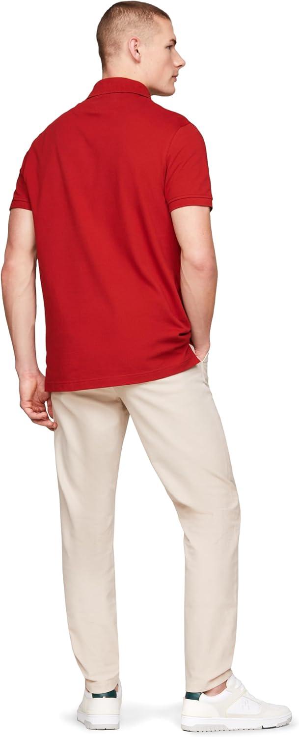imageTommy Hilfiger Mens Short Sleeve Polo Shirts in Slim Fit with Stretch and Organic Pique CottonDark Magma
