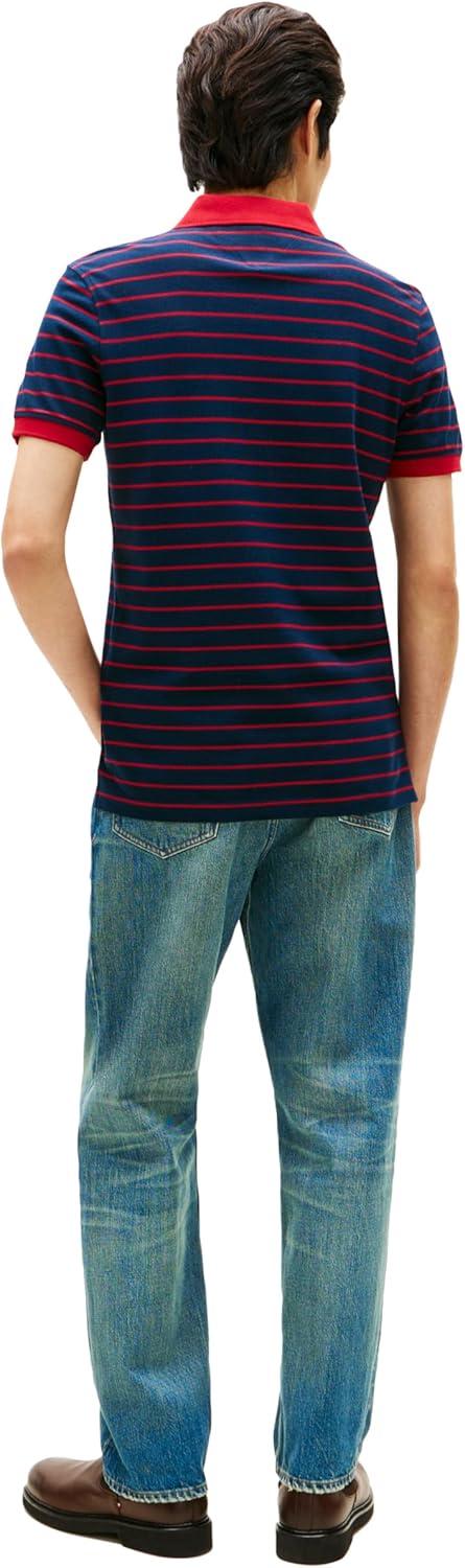 imageTommy Hilfiger Mens Short Sleeve Polo Shirts in Slim Fit with Stretch and Organic Pique CottonDark Night Navy Medium Red