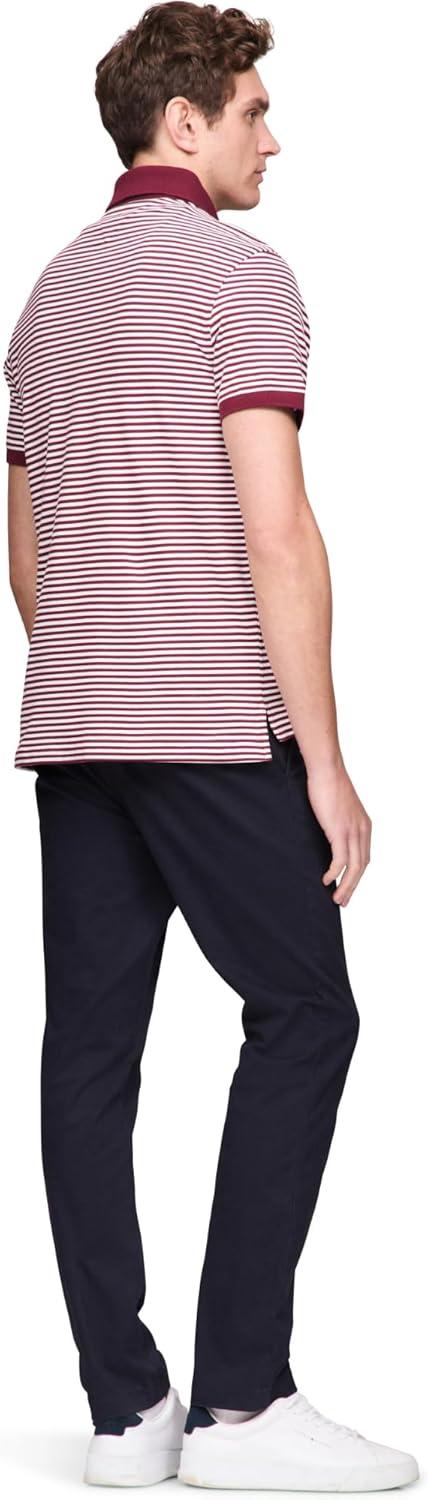 imageTommy Hilfiger Mens Short Sleeve Polo Shirts in Slim Fit with Stretch and Organic Pique CottonDeep Rouge White