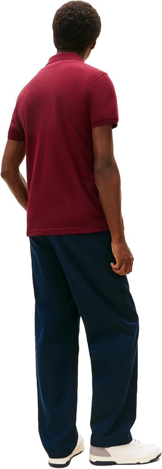 imageTommy Hilfiger Mens Short Sleeve Polo Shirts in Slim Fit with Stretch and Organic Pique CottonDeep Rouge