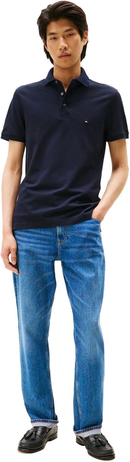 imageTommy Hilfiger Mens Short Sleeve Polo Shirts in Slim Fit with Stretch and Organic Pique CottonDesert Sky