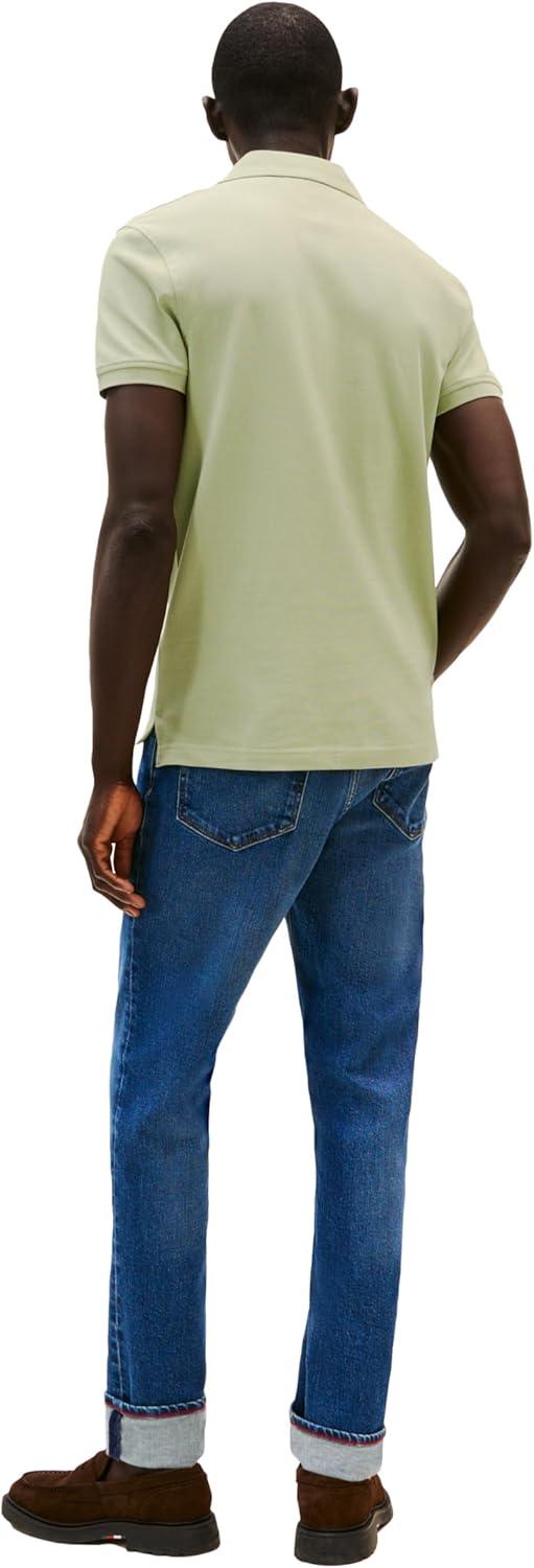 imageTommy Hilfiger Mens Short Sleeve Polo Shirts in Slim Fit with Stretch and Organic Pique CottonEarth Sage