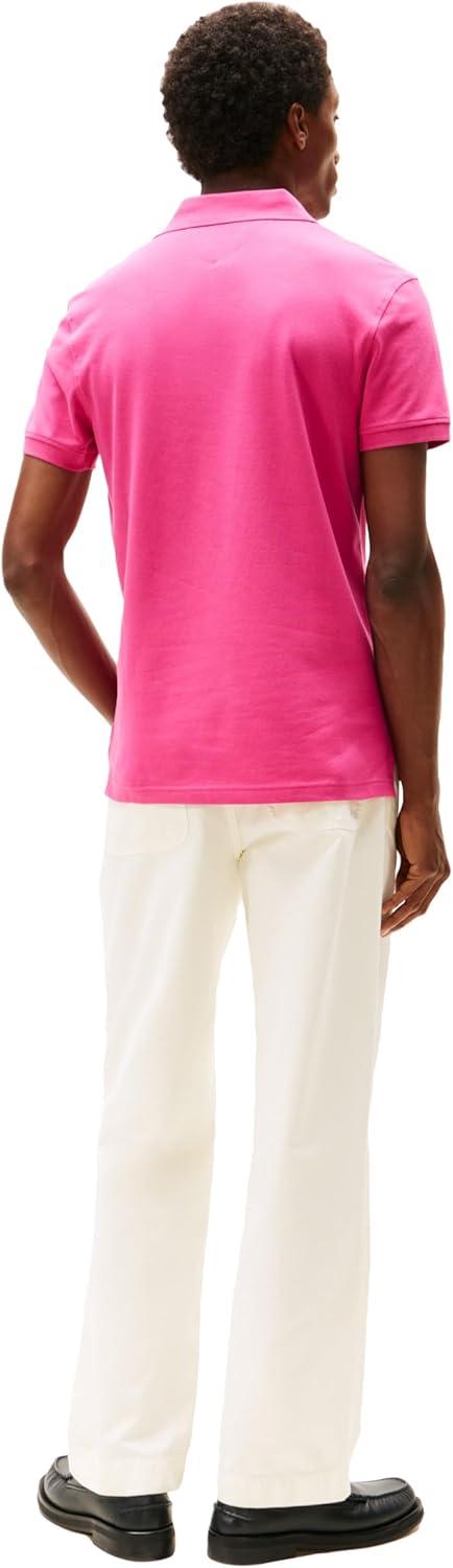 imageTommy Hilfiger Mens Short Sleeve Polo Shirts in Slim Fit with Stretch and Organic Pique CottonFashion Fuschia