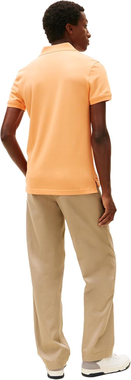 imageTommy Hilfiger Mens Short Sleeve Polo Shirts in Slim Fit with Stretch and Organic Pique CottonFruity Orange