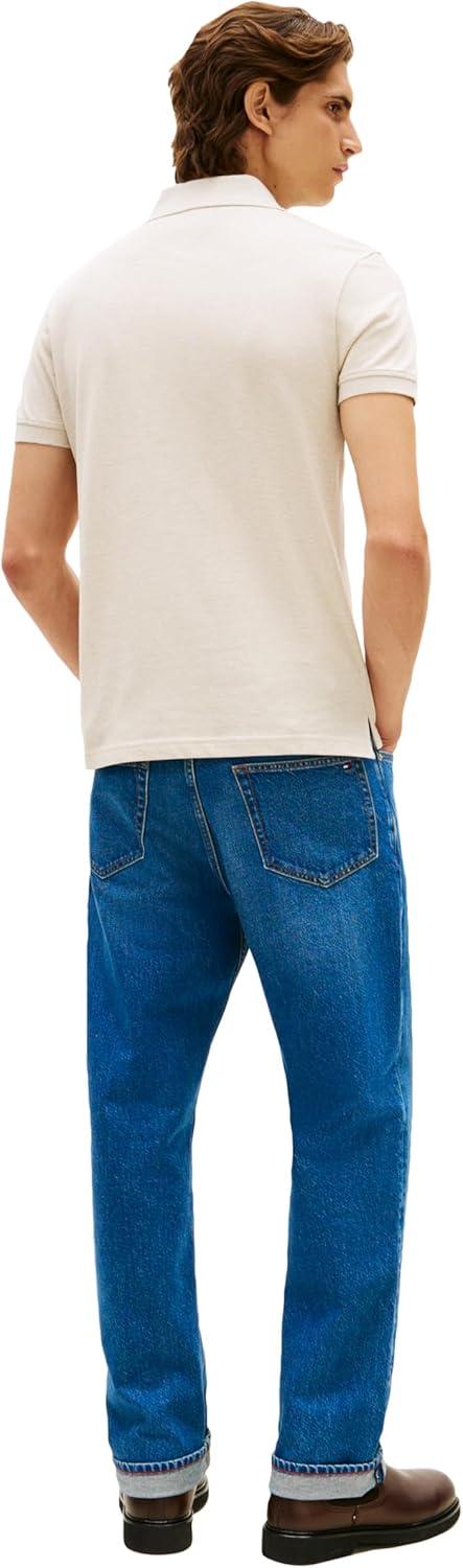 imageTommy Hilfiger Mens Short Sleeve Polo Shirts in Slim Fit with Stretch and Organic Pique CottonHeathered Oatmilk