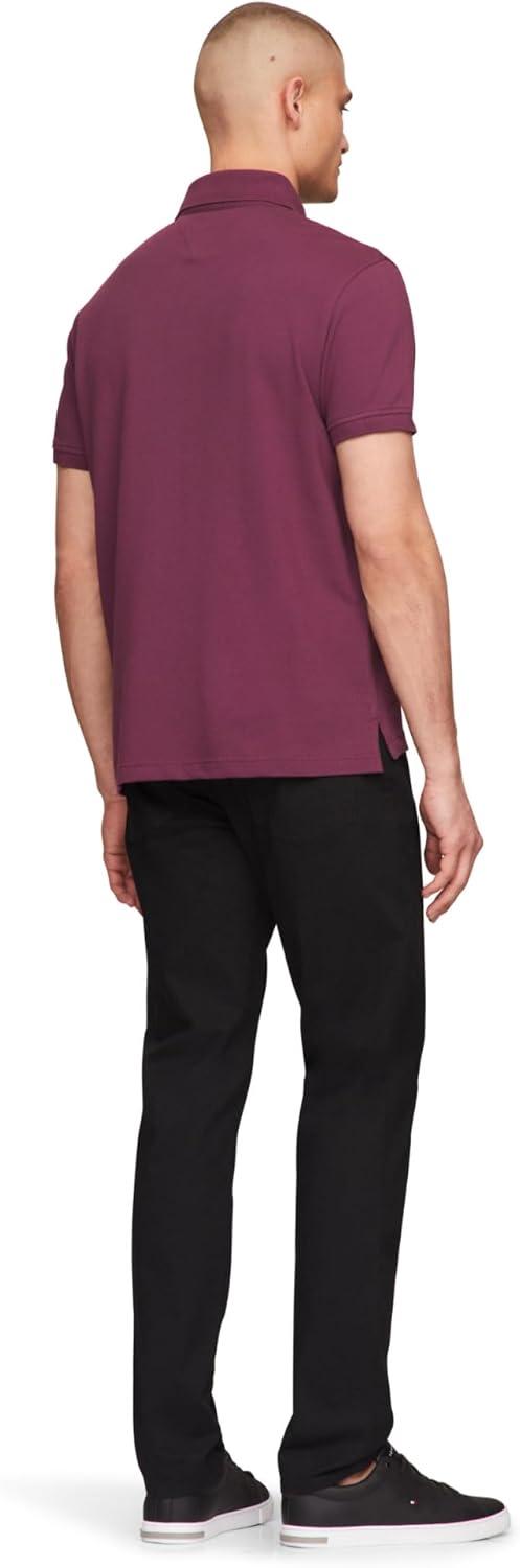 imageTommy Hilfiger Mens Short Sleeve Polo Shirts in Slim Fit with Stretch and Organic Pique CottonHeritage Plum