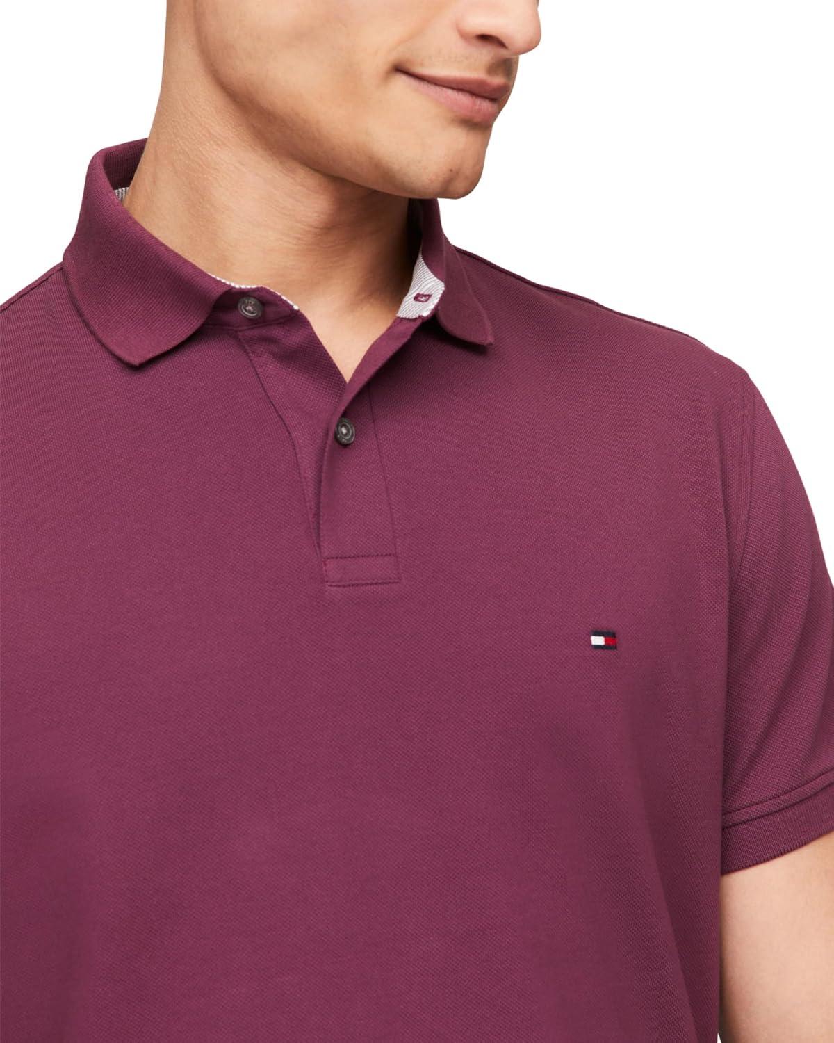 imageTommy Hilfiger Mens Short Sleeve Polo Shirts in Slim Fit with Stretch and Organic Pique CottonHeritage Plum