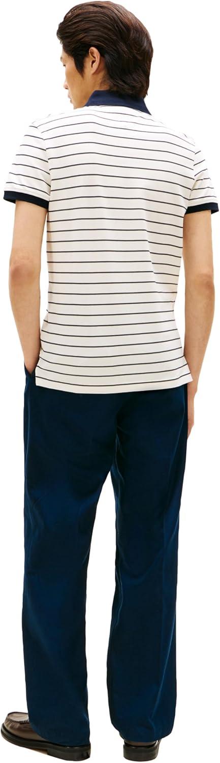 imageTommy Hilfiger Mens Short Sleeve Polo Shirts in Slim Fit with Stretch and Organic Pique CottonIvory Petal Desert Sky