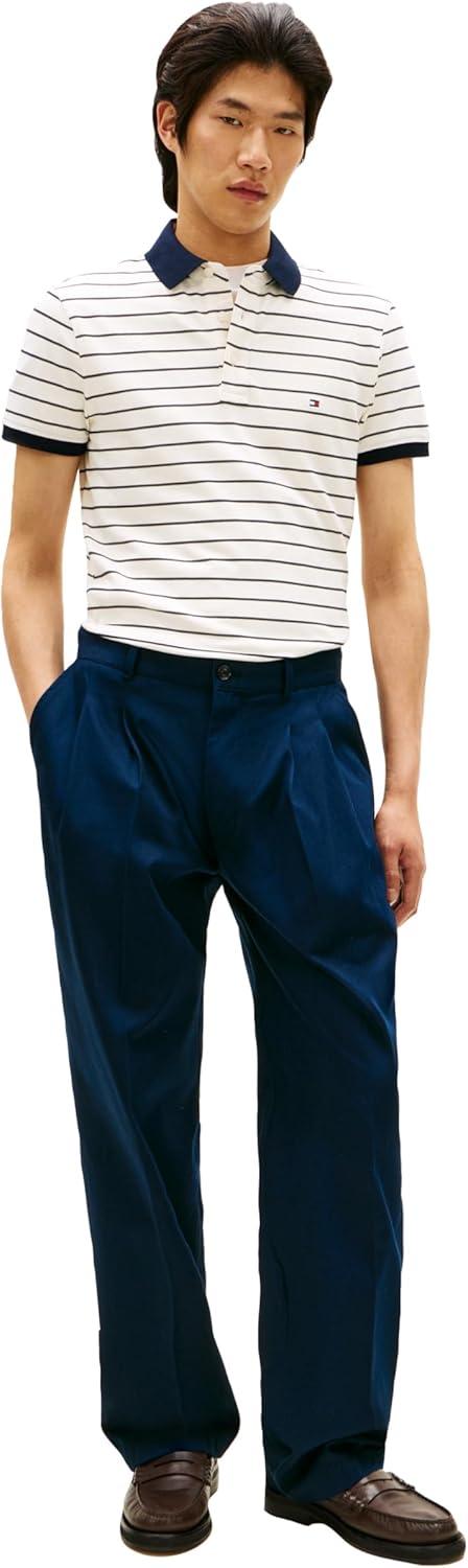 imageTommy Hilfiger Mens Short Sleeve Polo Shirts in Slim Fit with Stretch and Organic Pique CottonIvory Petal Desert Sky