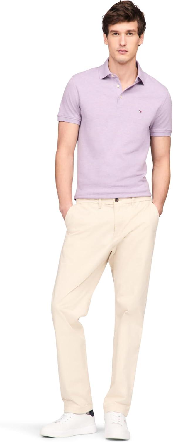 imageTommy Hilfiger Mens Short Sleeve Polo Shirts in Slim Fit with Stretch and Organic Pique CottonLavender Heather