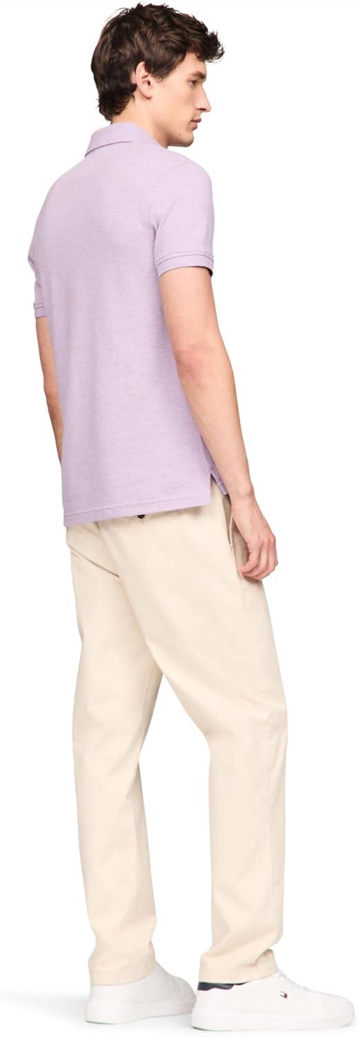 imageTommy Hilfiger Mens Short Sleeve Polo Shirts in Slim Fit with Stretch and Organic Pique CottonLavender Heather